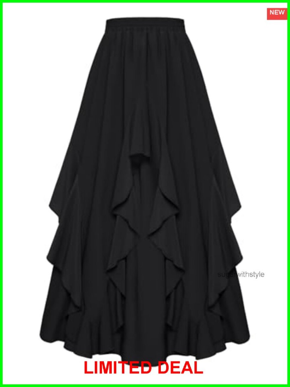 Ruffled Flowy Renaissance Maxi Skirt A-Line Double-Layered